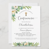 Spanisch, grüne, weiße Gelbblütenbestätigung Einladung (Vorderseite)