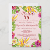 Spanisch Hawaiisch Rosa Aloha Elegant 75. Geburtst Einladung (Vorderseite)
