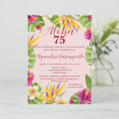 Spanisch Hawaiisch Rosa Aloha Elegant 75. Geburtst Einladung (Stehend Vorderseite)