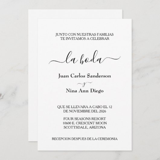 Spanisch Hochzeit Formal Nuestra Boda Einladung (Vorne/Hinten)