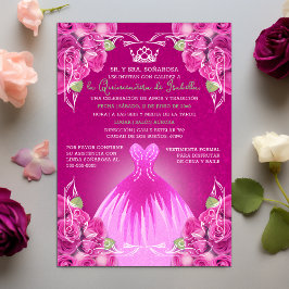 SPANISCH HOT PINK ROSE QUINCEAÑERA | EINLADUNG