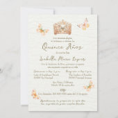 Spanisch, Lachs Rosa Kleidung Schmetterlinge Quinc Einladung (Rückseite)