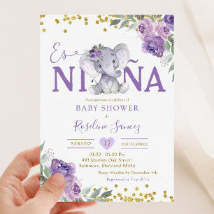 Spanisch Lila Elephant Es Niñ eine Babydusche Einladung