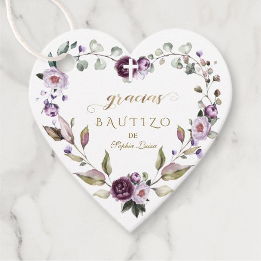 Spanisch Lila Pink Blume Gracias Bautizo Geschenkanhänger (Vorderseite)
