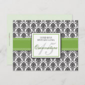 SPANISCH Lime Green Damask Quinceñera Invitación Einladung (Vorne/Hinten)