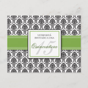 SPANISCH Lime Green Damask Quinceñera Invitación Einladung