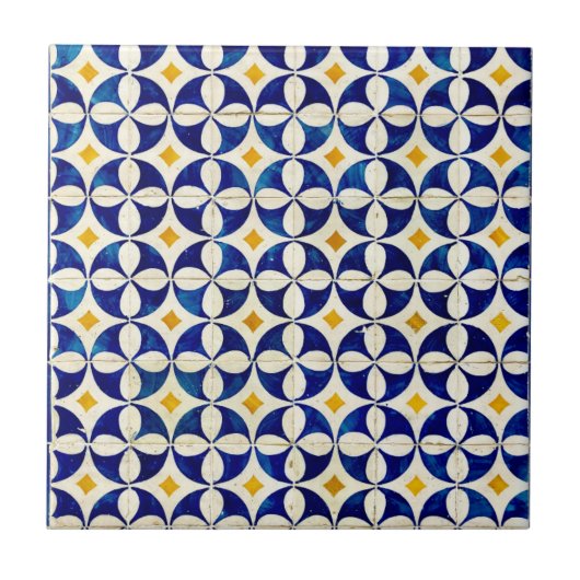 Spanisch marokkanischer Tile Navy Blau Gelb Fliese (Vorderseite)