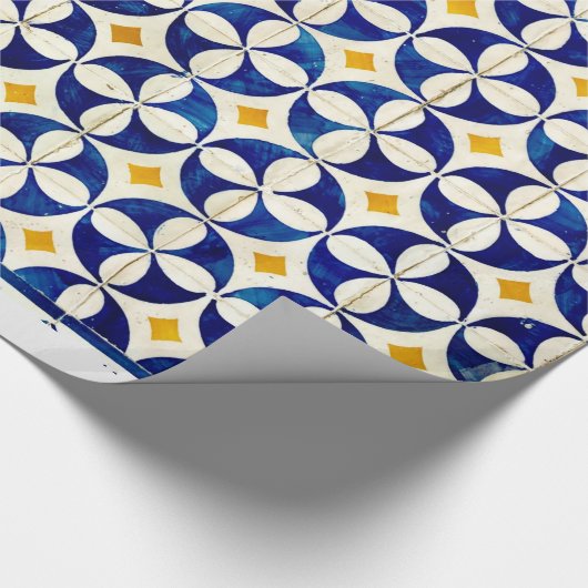 Spanisch marokkanischer Tile Navy Blau Gelb Geschenkpapier (Ecke)