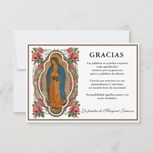 Spanisch Mary Guadalupe Vielen Dank Dankeskarte (Vorderseite)