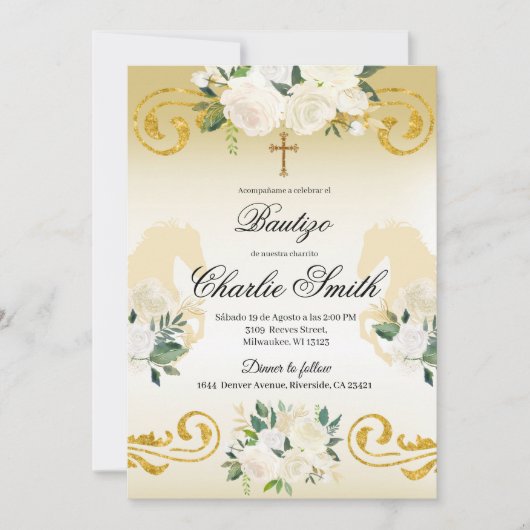 Spanisch mexikanisch Bautizo Gold Einladung (Vorderseite)