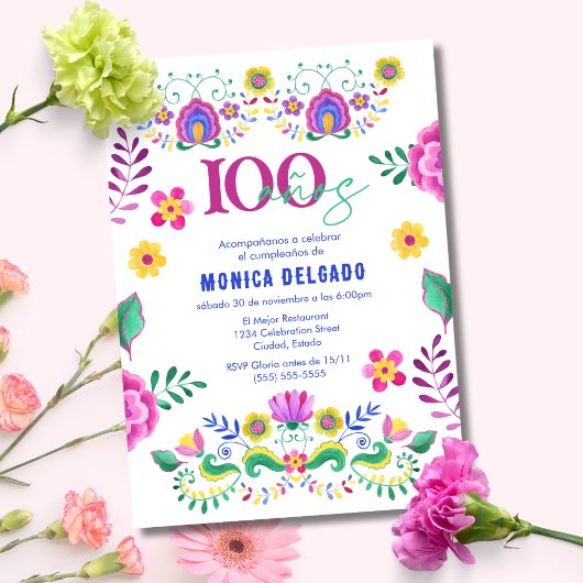 Spanisch Mexikanische Fiesta Floral 100. Geburtsta Einladung