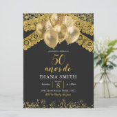 Spanisch Mexikanische Geburtstagsparty Black and G Einladung (Stehend Vorderseite)