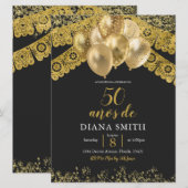 Spanisch Mexikanische Geburtstagsparty Black and G Einladung (Vorne/Hinten)