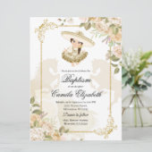 Spanisch mexikanische Gold-Girl-Charra-Taufe Einladung (Stehend Vorderseite)