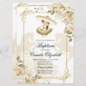 Spanisch mexikanische Gold-Girl-Charra-Taufe Einladung (Vorne/Hinten)