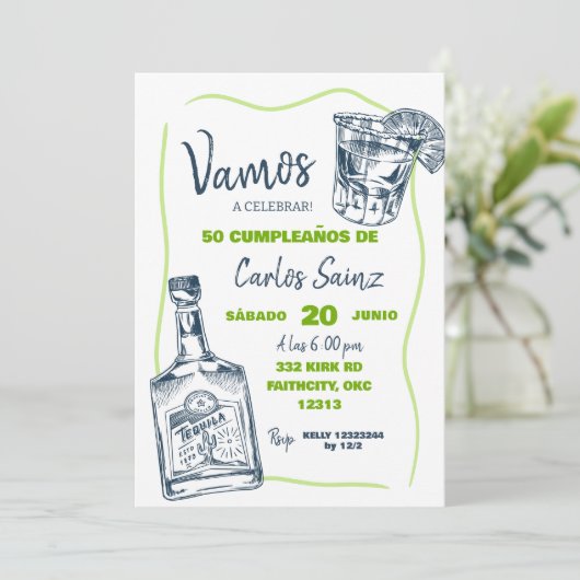 Spanisch Mexikanische Tequila Man Birthday Party Einladung (Stehend Vorderseite)