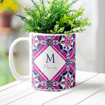Spanisch mexikanische Ziegelbriefe Monogramm Kaffeetasse<br><div class="desc">Rosa und blau mexikanische Talavera Fliesen monogramm Vorlage Tasse Bräunungsgeschenke Brautparty Favoriten</div>