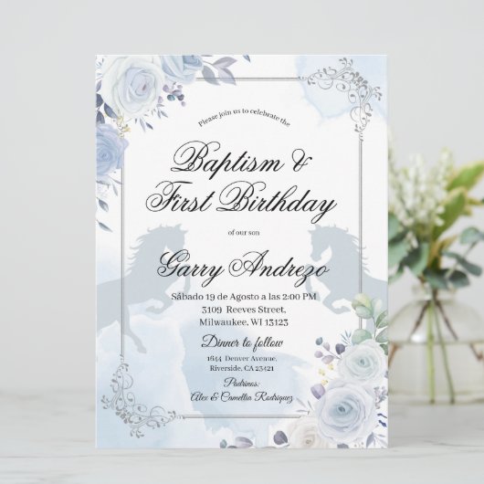 Spanisch Mexikanischer Silbertaufe Einladung (Stehend Vorderseite)