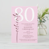 Spanisch Minimalistisch Chic Pink Weiß 80. Geburts Einladung (Stehend Vorderseite)