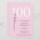 Spanisch Minimalistisch Feminine Pink 100. Geburts Einladung (Vorne/Hinten)
