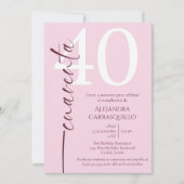 Spanisch Minimalistisch Pink Burgund 40. Geburtsta Einladung (Vorderseite)