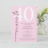 Spanisch Minimalistisch Pink Burgund 40. Geburtsta Einladung (Stehend Vorderseite)