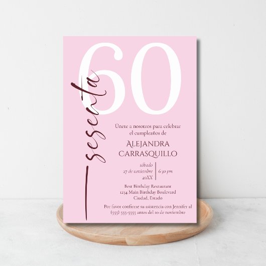 Spanisch Minimalistisch Pink Elegant 60. Geburtsta Einladung