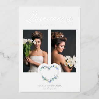 Spanisch Mis XV años Romantic Blue Shades Herz Folieneinladung