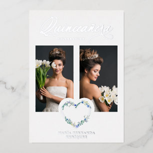 Spanisch Mis XV años Romantic Blue Shades Herz Folieneinladung