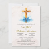 Spanisch mit blauer Taufe Einladung (Vorderseite)