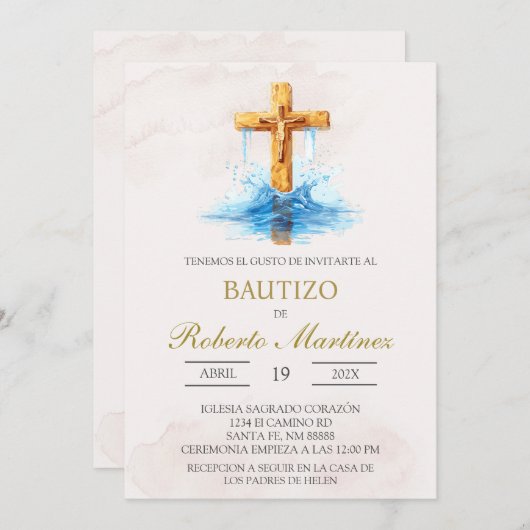 Spanisch mit blauer Taufe Einladung (Vorne/Hinten)