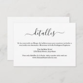 Spanisch Modern Bianco Y Negro Boda Detalles Begleitkarte (Vorne/Hinten)