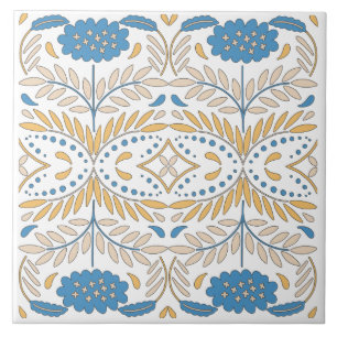 Spanisch Orange Blau Pink Floral Mediterran Fliese