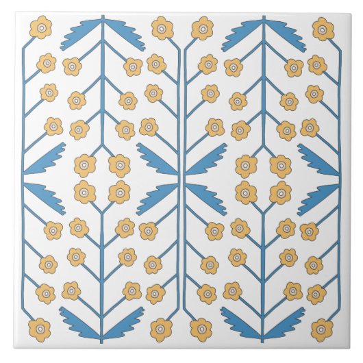 Spanisch Orange Blue Pink Flora Mittelmeer Fliese (Vorderseite)