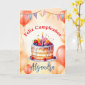 Spanisch Orange Pink Große Kuchen Balloons Geburts Karte (Gelbe Blume)