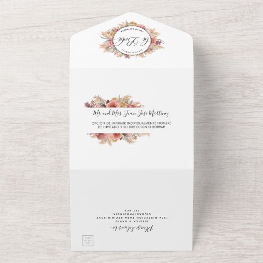 Spanisch, Pampas-Gras-Blush-Hochzeitsriss von der All In One Einladung (Außenbereich)