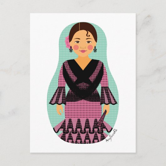 Spanisch Pink Dress Matryoshka Postcard Postkarte (Vorderseite)