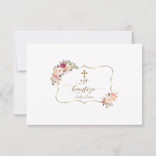 Spanisch Pink Floral Gracias Con Oración Bautizo Dankeskarte (Rückseite)