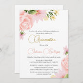 Spanisch Pink Floral Quinceanera Einladung (Vorne/Hinten)