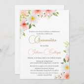 Spanisch Pink Floral Quinceanera Einladung (Vorne/Hinten)
