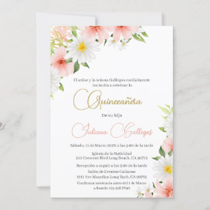 Spanisch Pink Floral Quinceanera Einladung