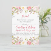 Spanisch pinkfarbene Blume Rose Geburtstag einlade Einladung (Stehend Vorderseite)