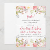 Spanisch pinkfarbene Blume Rose Geburtstag einlade Einladung (Vorne/Hinten)