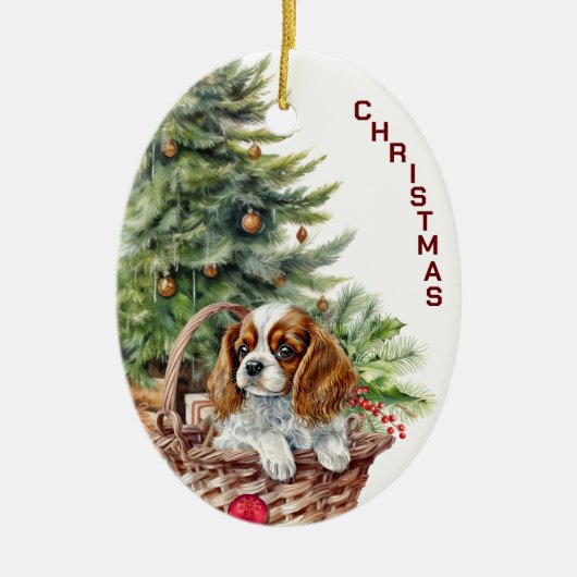 Spanisch Puppy Wicker Weihnachtsweih Keramik Ornament (Vorne)