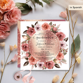 Spanisch, Quinceanera Blush Rose Gold Glitzer Einladung