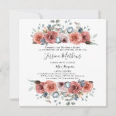 Spanisch Quinceanera, Dusty Blue und Pink Floral Einladung (Vorderseite)