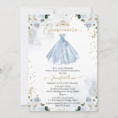 Spanisch Quinceanera Einladung Blaues Blumenkleid (Vorderseite)