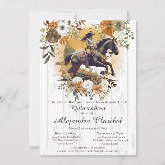 Spanisch Quinceañera Mis Quince Cowgirl Einladung (Vorderseite)