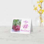 Spanisch: Quinceañera- Rosa Karte (Gelbe Blume)