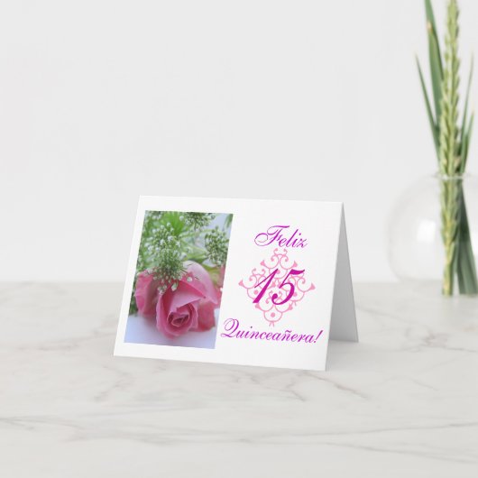 Spanisch: Quinceañera- Rosa Karte (Vorderseite)